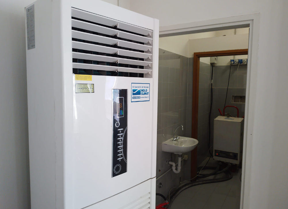 Caldaia e fan coil per il riscaldamento temporaneo degli uffici di un polo fieristico